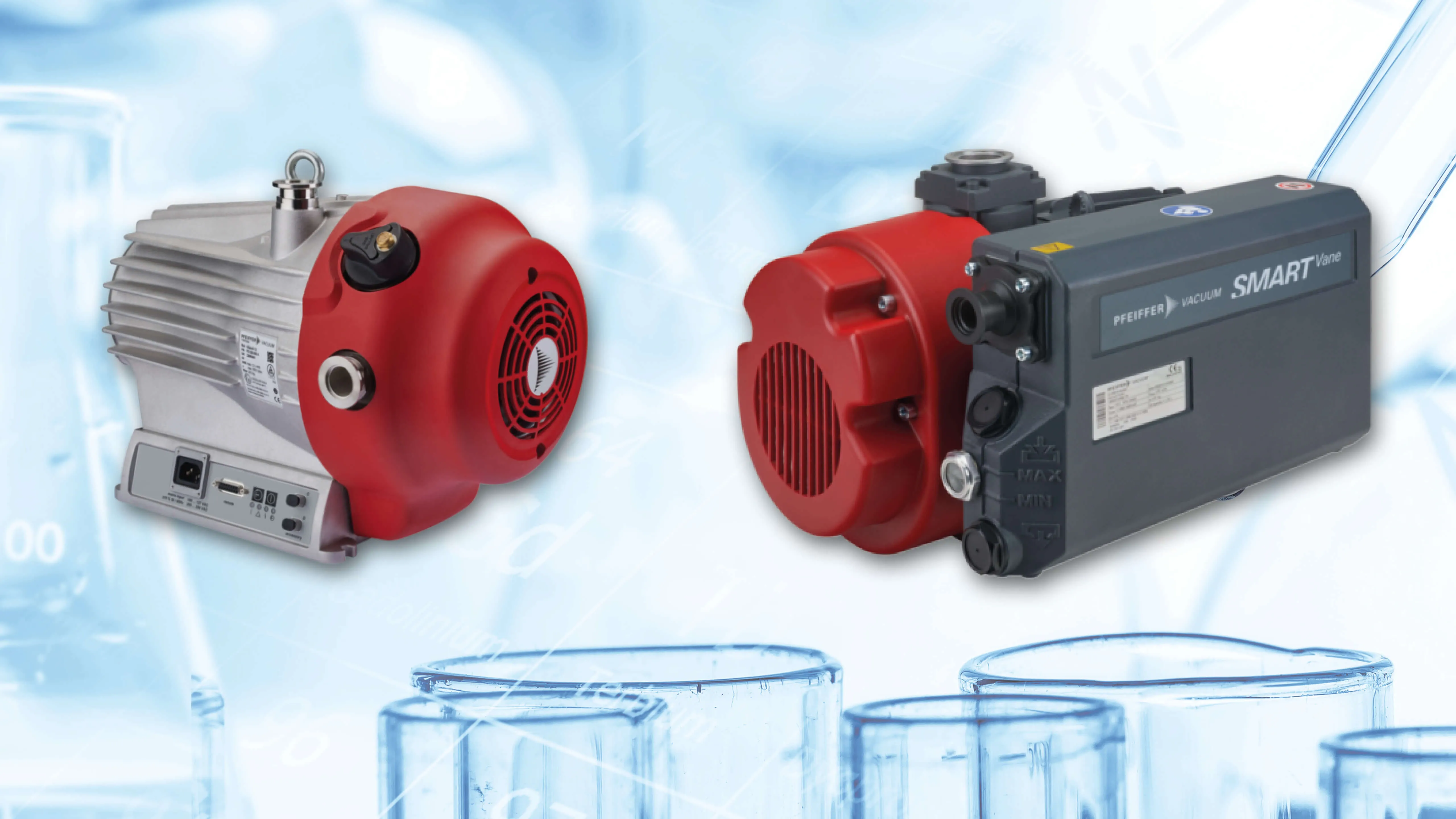 Two different pump models presented in front of a blue background, emphasizing their contrasting features and applications.
