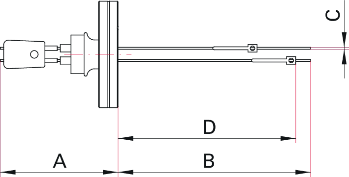 Kombinationsdurchführung Strom/Thermo, Typ K, auf Flansch, DN 16 CF
