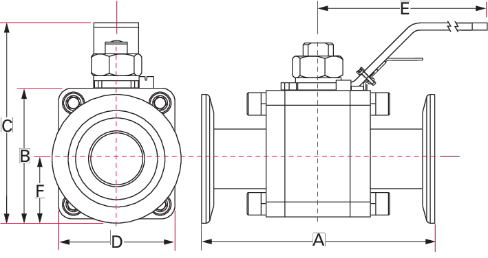 Ball valve, DN 16 ISO-KF, manual, locking handle, SS/FKM/PTFE, ''A''-dim. 80 mm