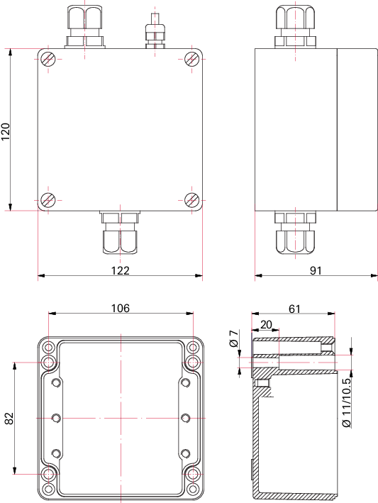 계전기 박스, 차폐됨, 배압 펌프용, TC 400/1200, TM 700 및 TCP 350용 단상 모터 20 A, M12