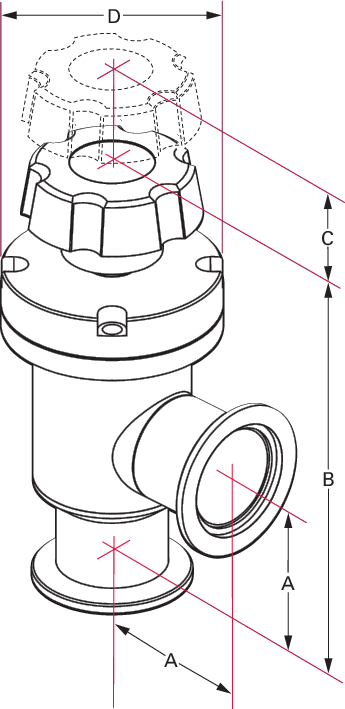 HV 앵글 밸브, DN 16 ISO- KF, 수동 작동식, 304/FKM, ''A'' 직경 40 mm
