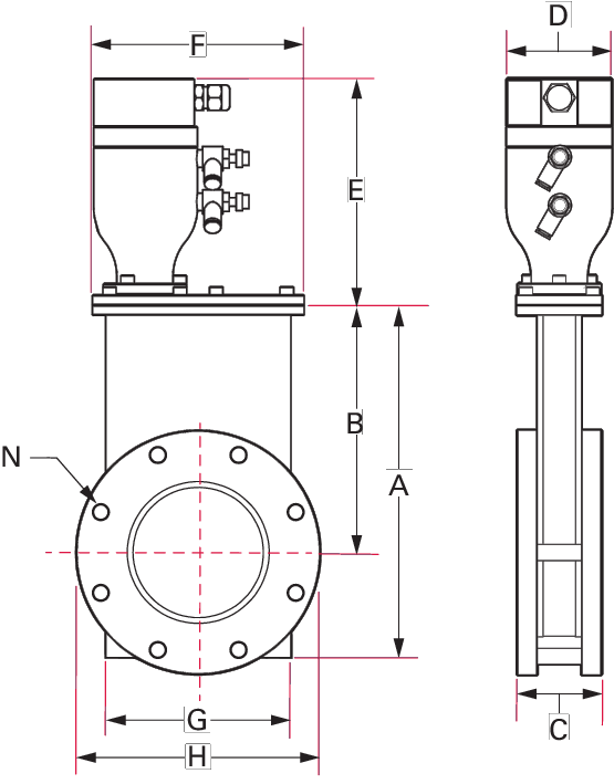 HV gate valve, DN 80 ISO-F, electro-pneumatic, PI (RS)/PV 24 V DC, SS/FKM