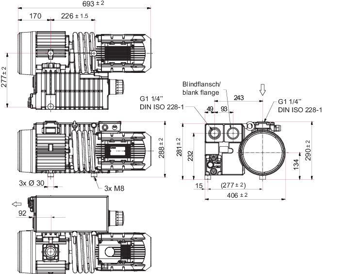Hena 101, 3-Phasenmotor, 190 – 200/380 – 400 V, 50 Hz | 208/220/230/440/460 V, 60 Hz