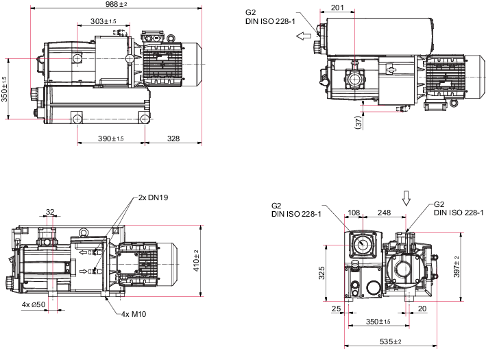 Hena 302, 3-Phasenmotor, 190 – 200/220 – 230/380 – 400 V, 50 Hz | 208/220/230/440/460 V, 60 Hz