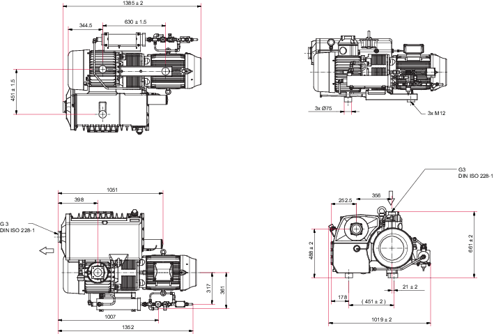 Hena 401, 3-phase motor, 190 – 200/220 – 230/380 – 400 V, 50 Hz | 208/220/230/440/460 V, 60 Hz