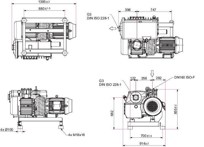 Hena 401, 3-Phasenmotor, 190 – 200/220 – 230/380 – 400 V, 50 Hz | 208/220/230/440/460 V, 60 Hz