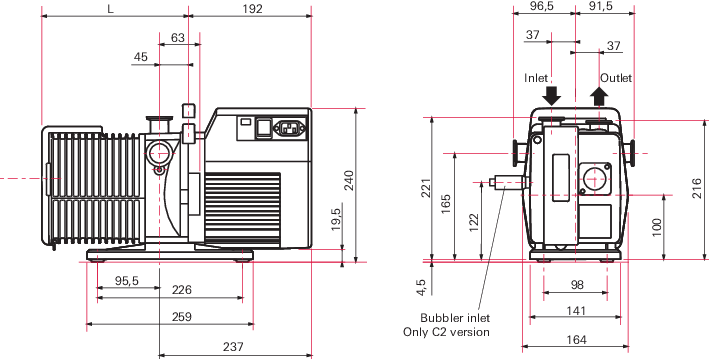 Pascal 2010, SD version, 1-phase motor, 90 – 132 V, 50 Hz/60 Hz, CE/UL/CSA