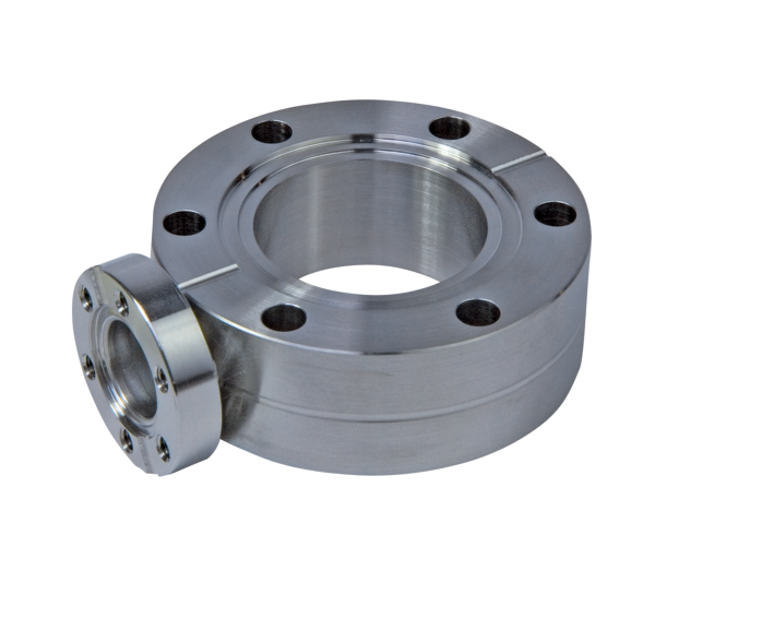 Spacer flange with bore holes and port(s), stainless steel 304L, DN 100 CF