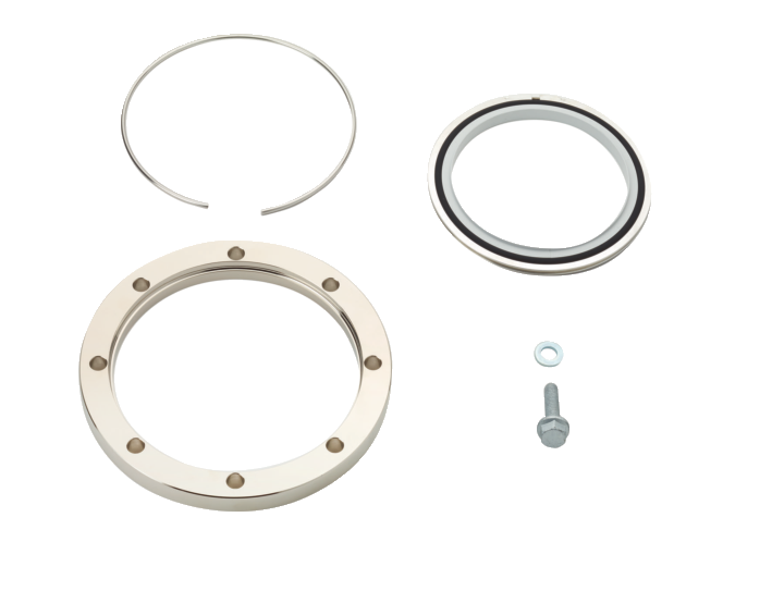 用于将 DN 63 ISO-K 安装到 ISO-F 的安装套件，配有接箍法兰、涂层定心环、六角螺栓