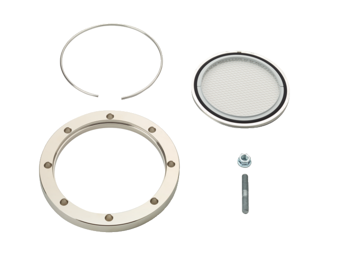 用于将 DN 63 ISO-K 安装到 ISO-F 的安装套件，配有接箍法兰、涂层定心环与防护罩、双头螺栓