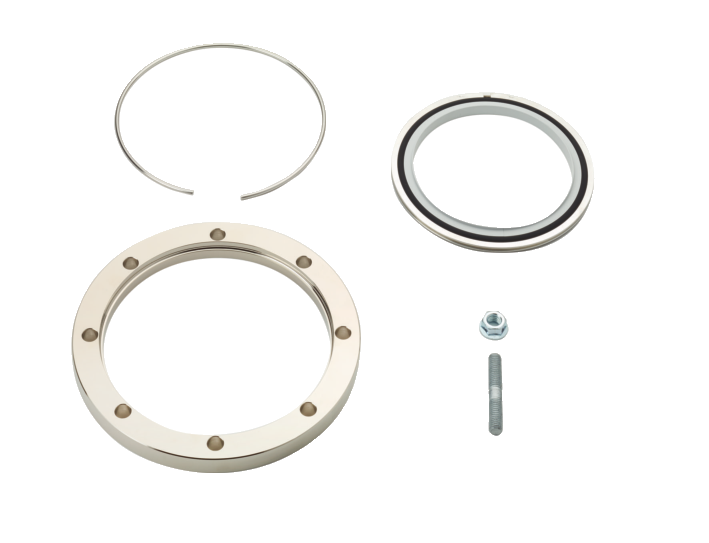 用于将 DN 63 ISO-K 安装到 ISO-F 的安装套件，配有接箍法兰、涂层定心环、双头螺栓