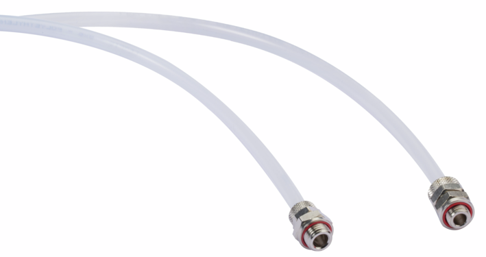 Hose connection DN 6 x 400 mm with straight connector 1/8'' thread and 1/4'' thread including seal