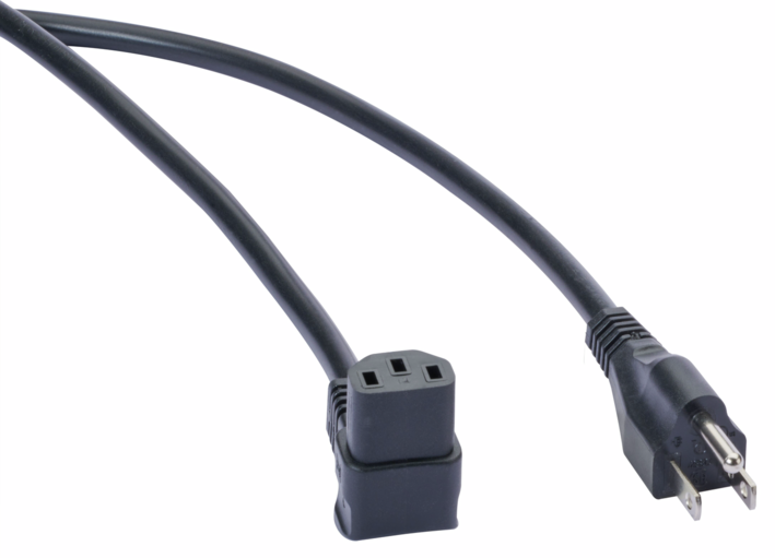 Mains cable, 115 V, with NEMA plug to Euro C13 socket (angled), 2 m