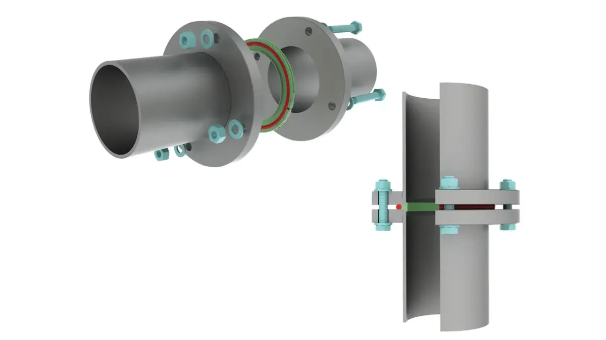 ISO-F connection showing a cylindrical metal flange with centering ring and screws for secure attachment