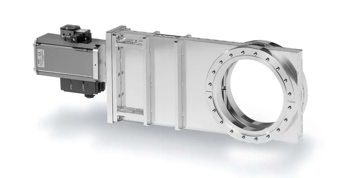 UHV gate valve with rectangular body and circular flange for ultra-high vacuum systems