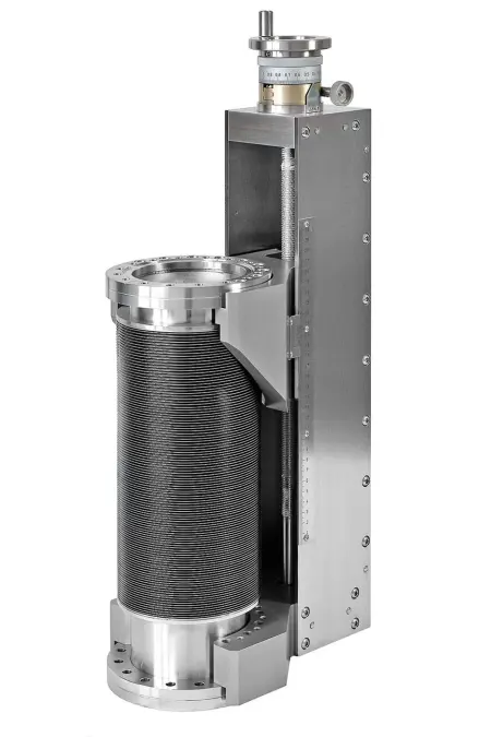Z-axis precision manipulator with cylindrical accordion-like bellows and metal frame for vertical movement control