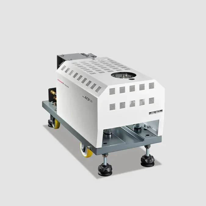 ACP 120 water-cooled multi-stage Roots pump with ventilation slots, on adjustable legs and wheels